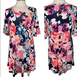 Sheath Dress flutter Sleeve Side Pockets S Spring Summer 3/4 Sleeve